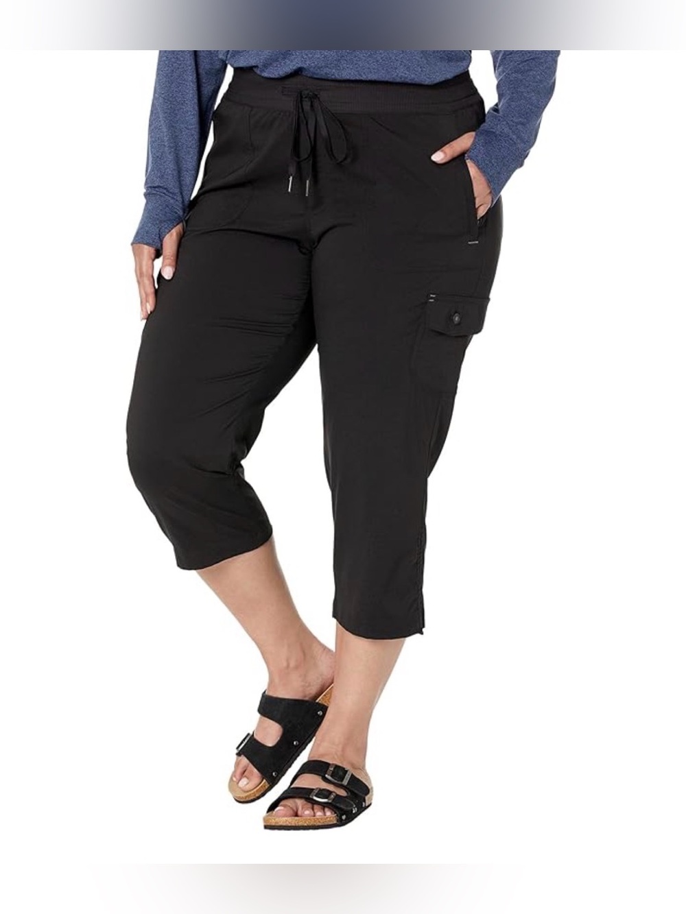 L.L.Bean Black Cargo Capri Pants Womens XL Lightweight Travel Pants